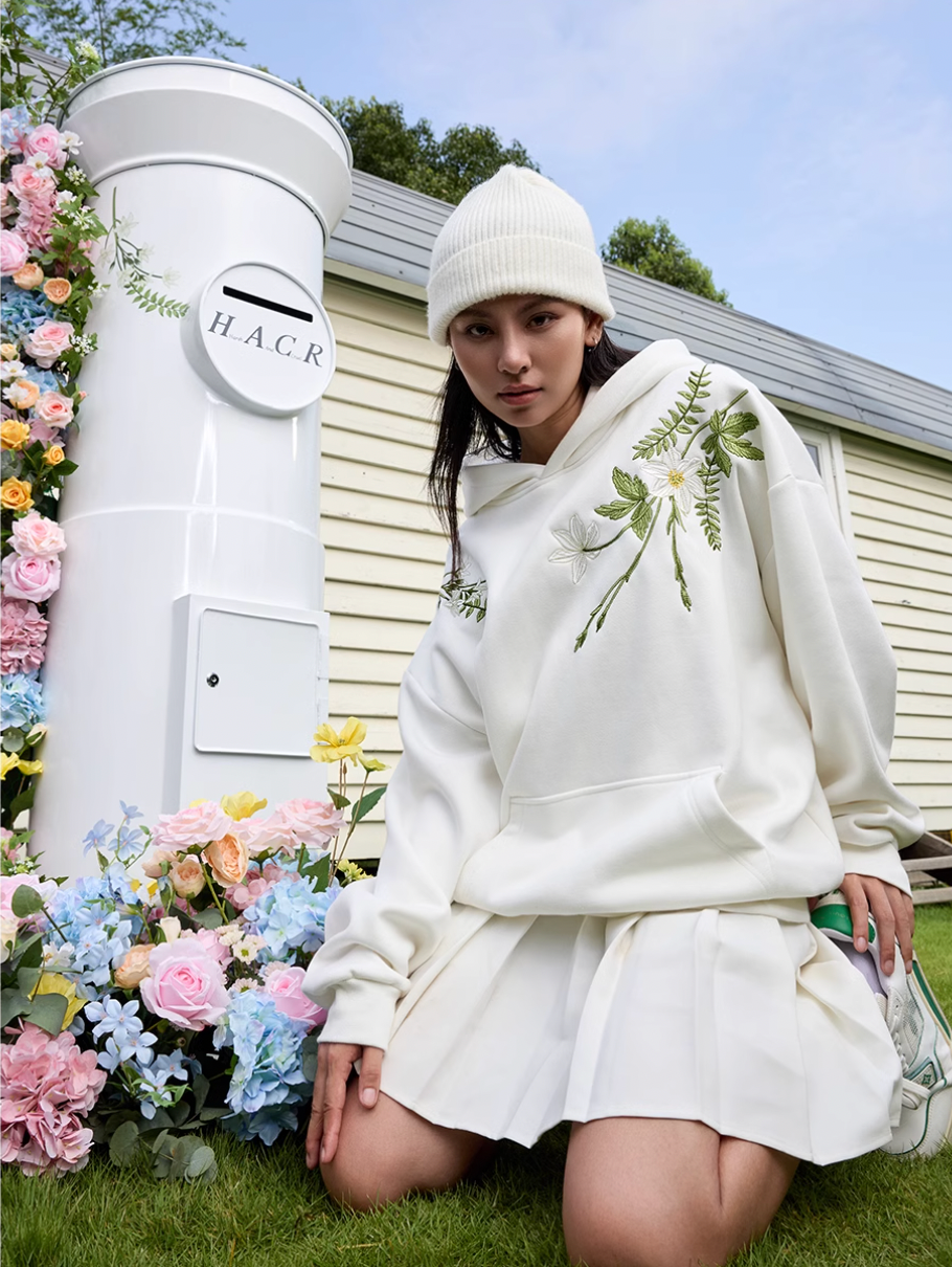 Harsh and Cruel Floral Garland Embroidered Text HACR Hoodie