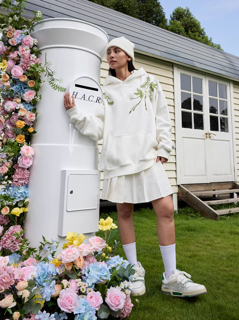 Harsh and Cruel Floral Garland Embroidered Text HACR Hoodie