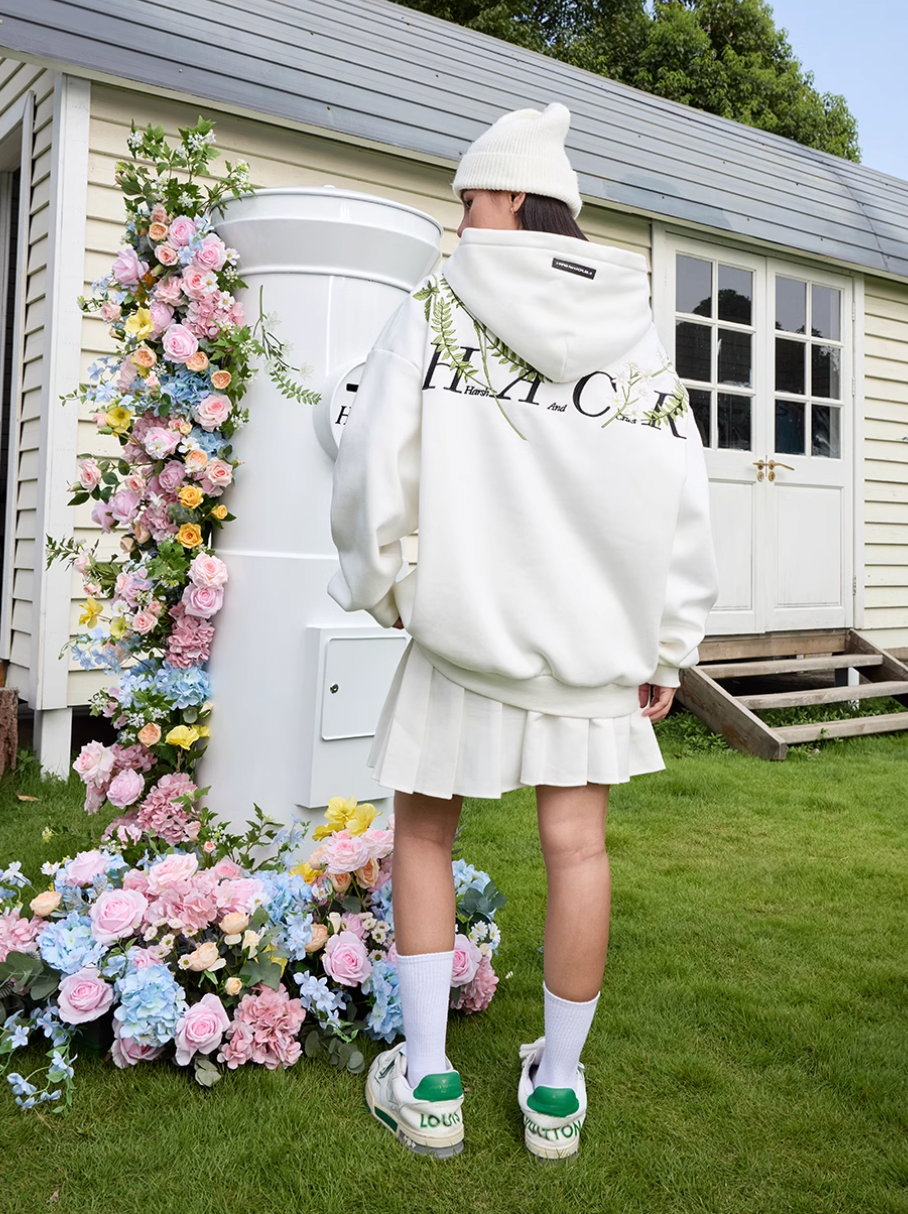 Harsh and Cruel Floral Garland Embroidered Text HACR Hoodie