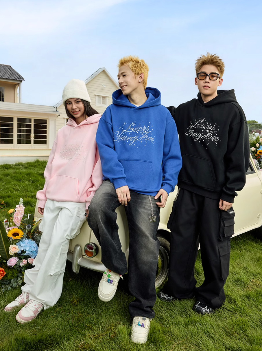 Harsh and Cruel Handwritten Font Pearl Embellished Crafted Hoodie