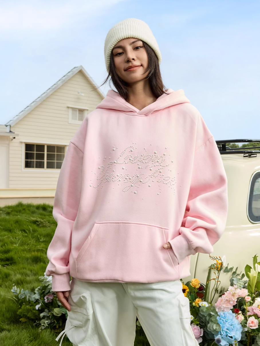 Harsh and Cruel Handwritten Font Pearl Embellished Crafted Hoodie