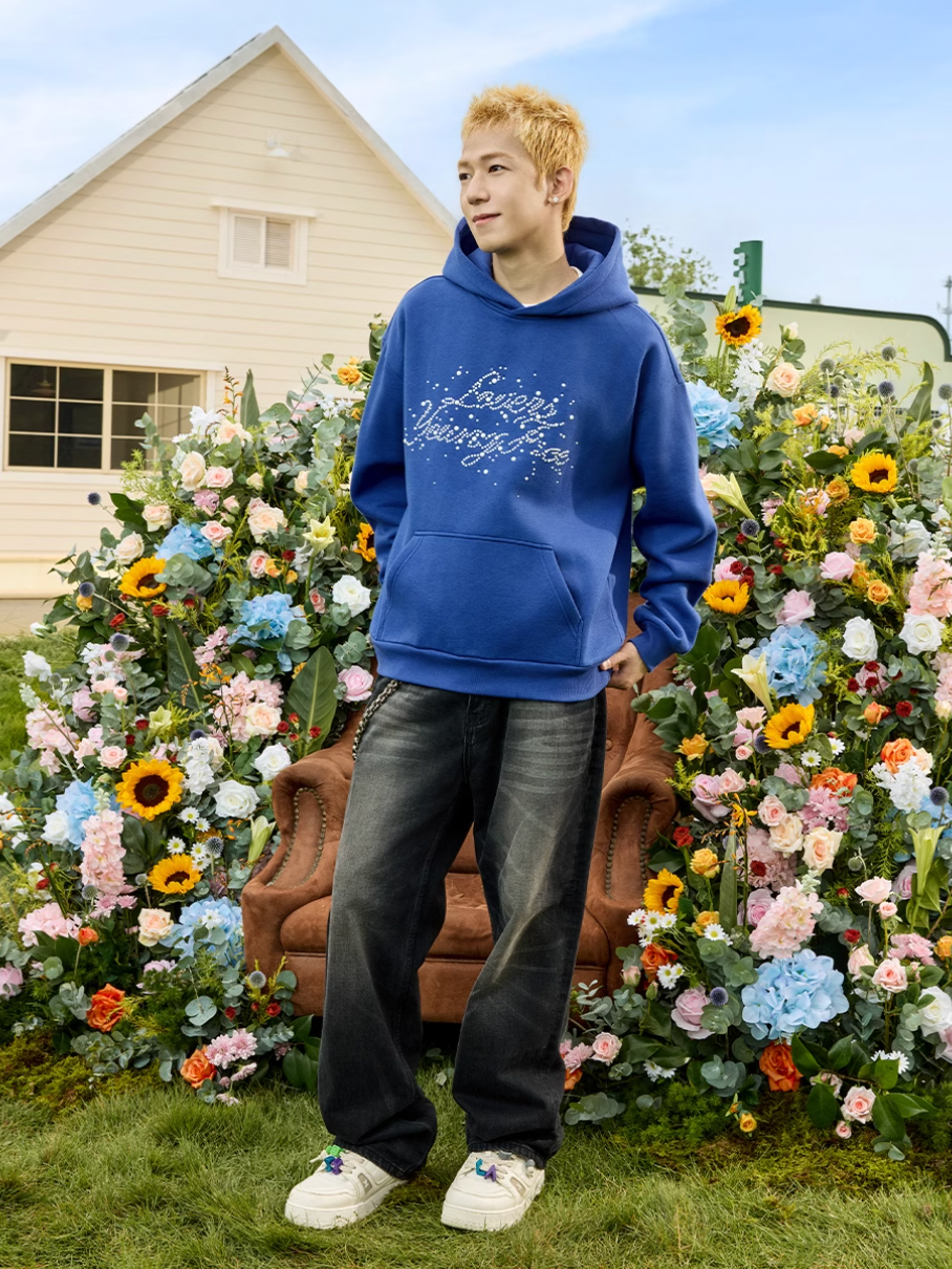 Harsh and Cruel Handwritten Font Pearl Embellished Crafted Hoodie
