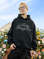 Harsh and Cruel Handwritten Font Pearl Embellished Crafted Hoodie