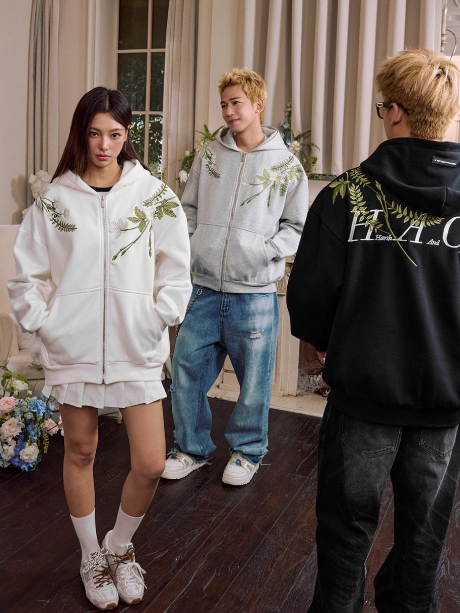 Harsh and Cruel Floral Garland Wreath Embroidered Hoodie