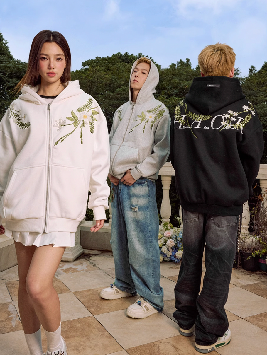 Harsh and Cruel Floral Garland Wreath Embroidered Hoodie