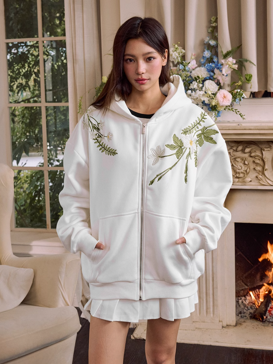 Harsh and Cruel Floral Garland Wreath Embroidered Hoodie