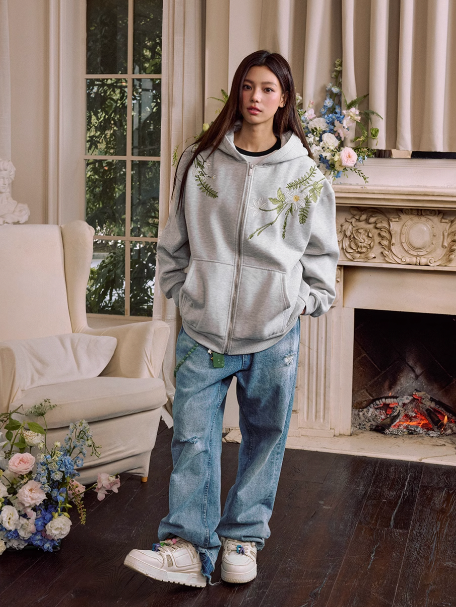 Harsh and Cruel Floral Garland Wreath Embroidered Hoodie
