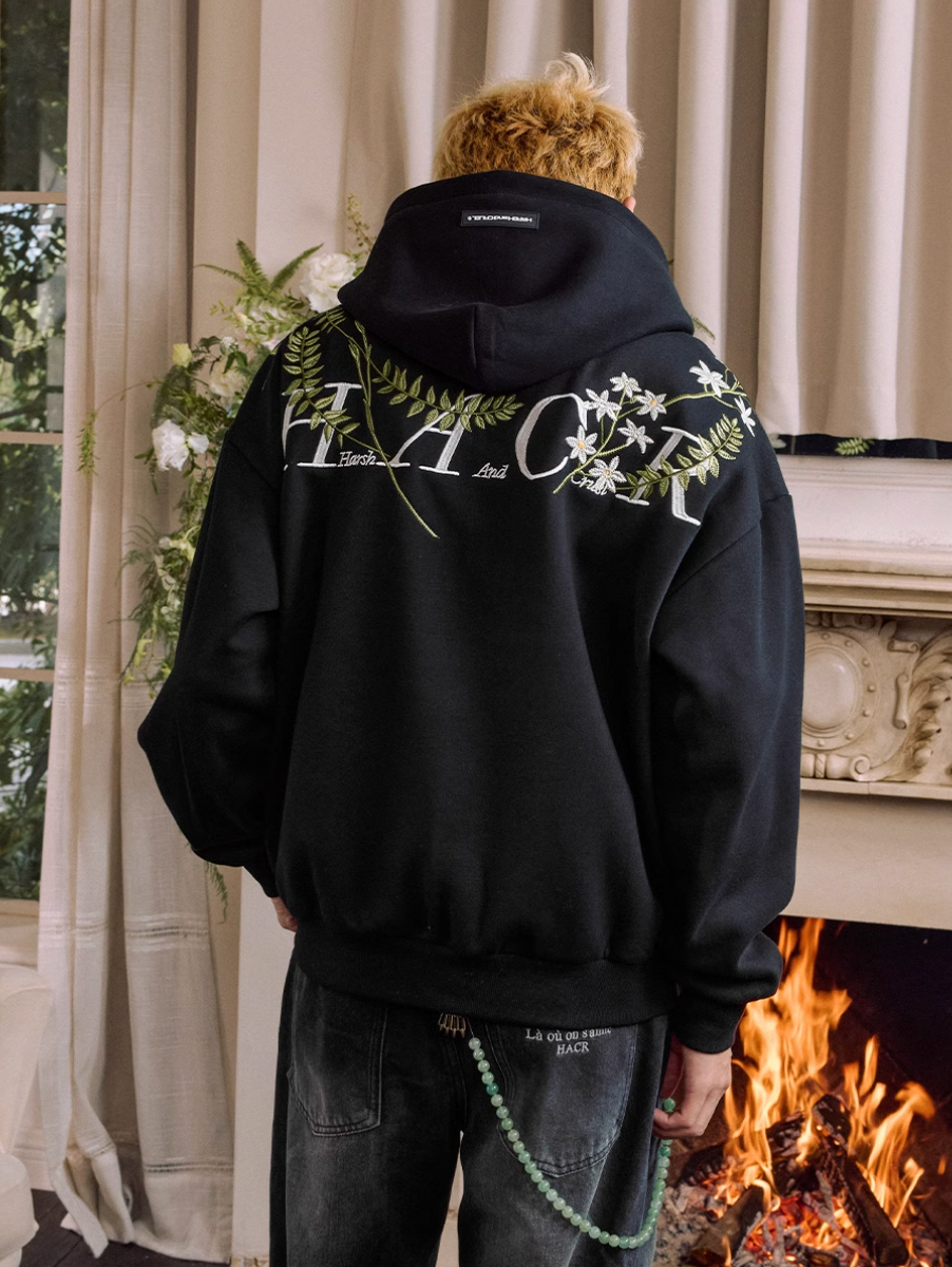 Harsh and Cruel Floral Garland Wreath Embroidered Hoodie
