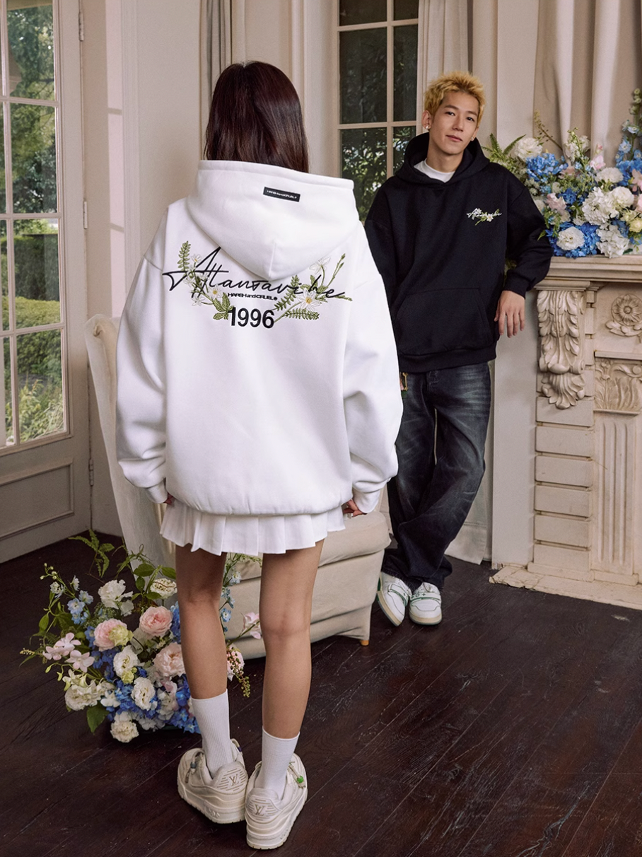 Harsh and Cruel Floral Wreath Embroidered Botanical Hoodie