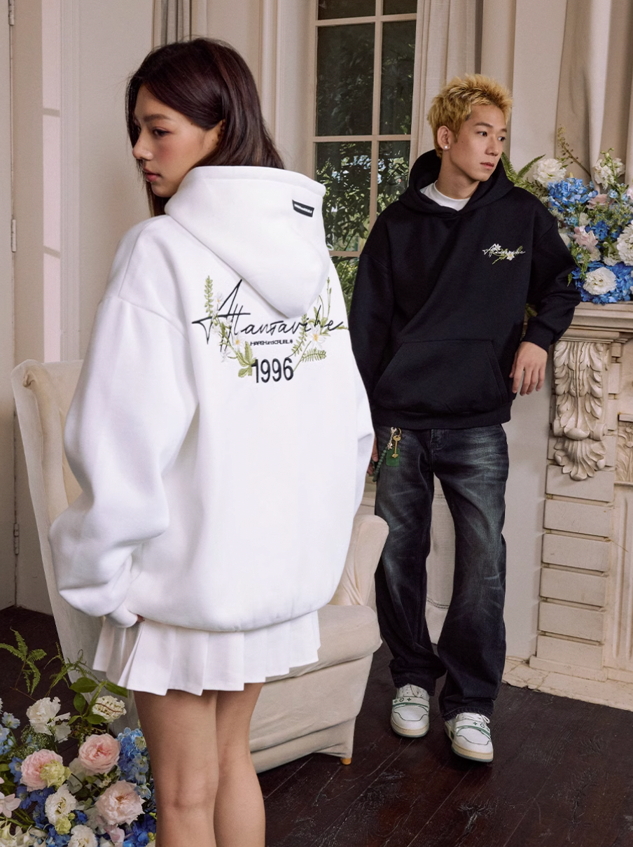 Harsh and Cruel Floral Wreath Embroidered Botanical Hoodie