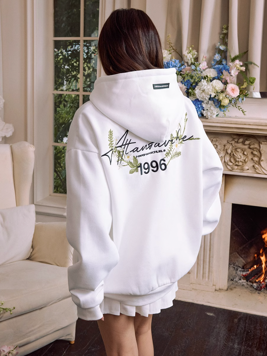 Harsh and Cruel Floral Wreath Embroidered Botanical Hoodie