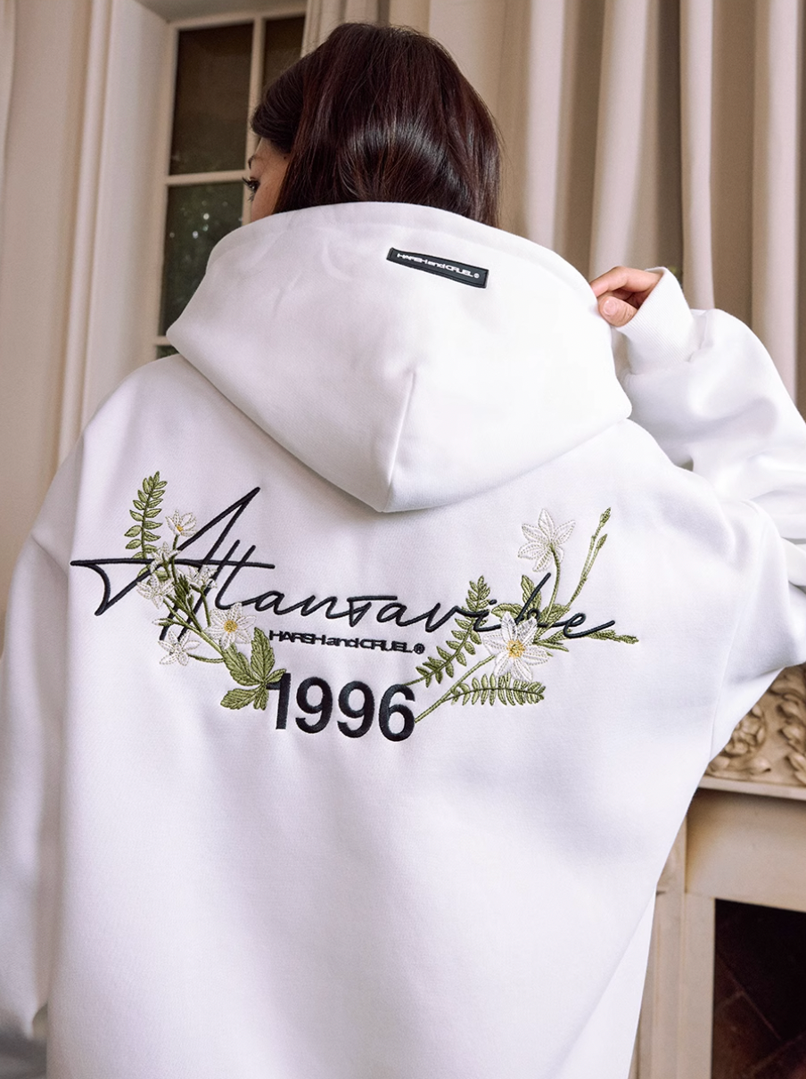 Harsh and Cruel Floral Wreath Embroidered Botanical Hoodie