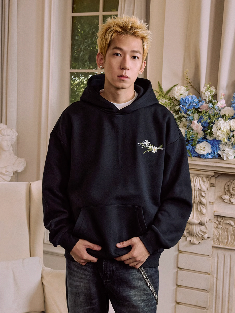 Harsh and Cruel Floral Wreath Embroidered Botanical Hoodie