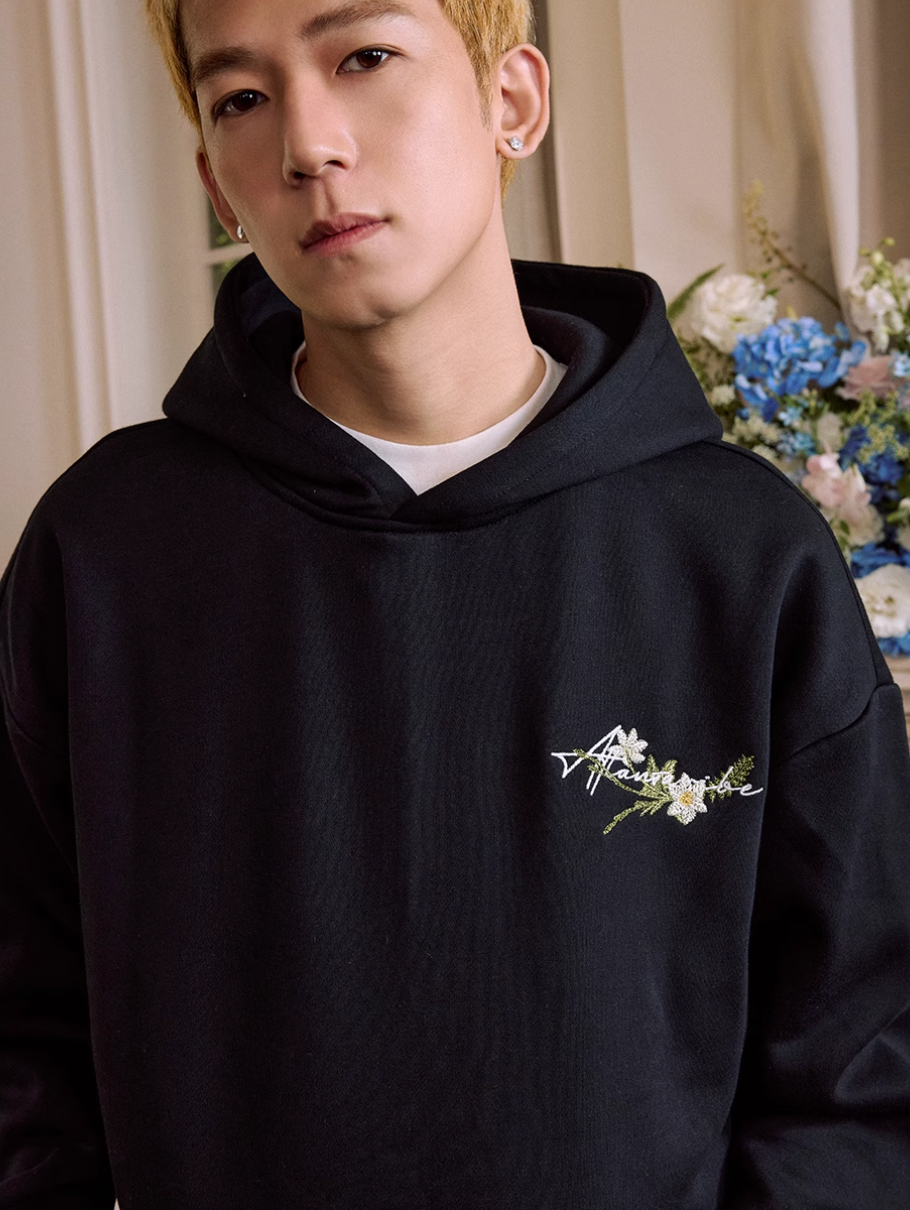Harsh and Cruel Floral Wreath Embroidered Botanical Hoodie