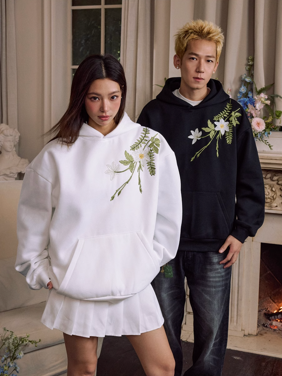 Harsh and Cruel Botanical Darts Logo Floral Embroidered Hoodie