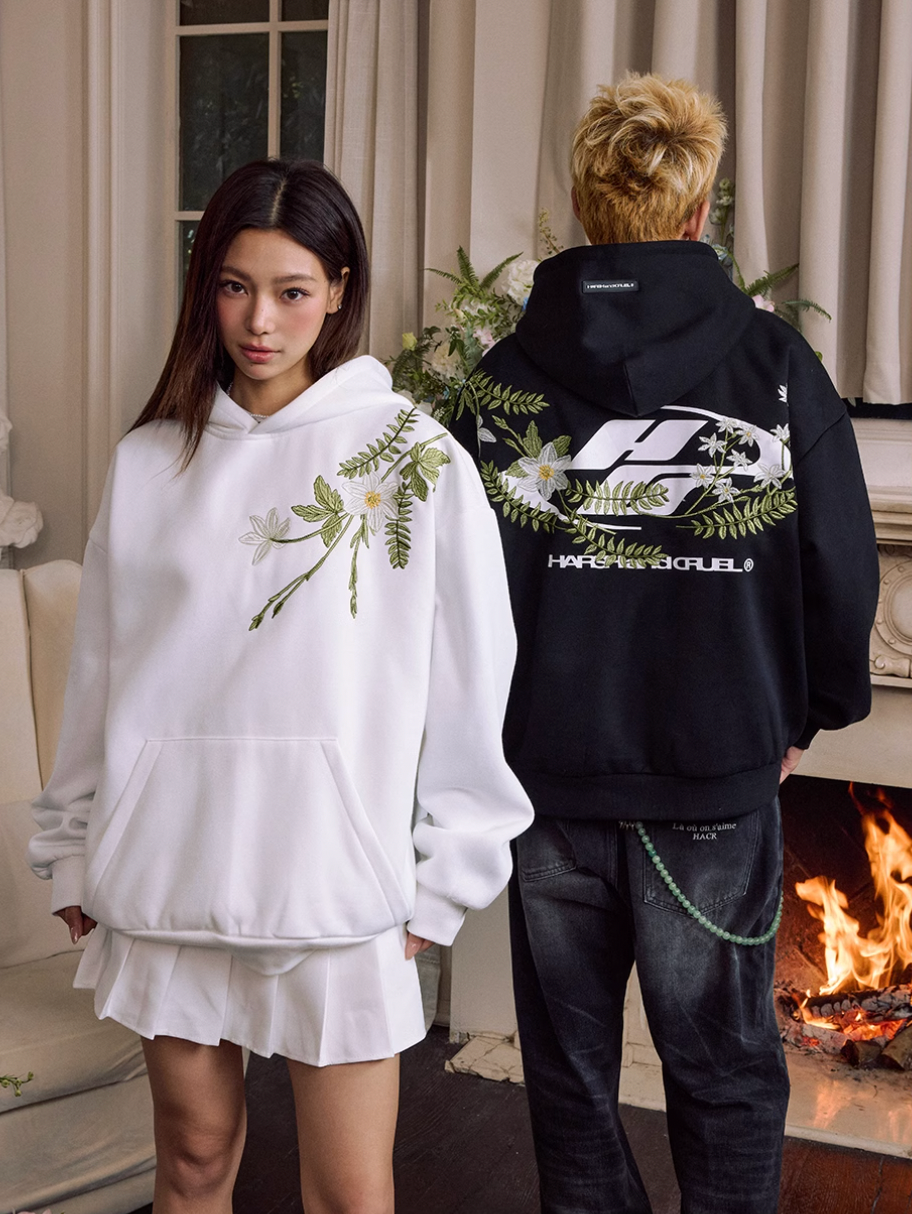 Harsh and Cruel Botanical Darts Logo Floral Embroidered Hoodie