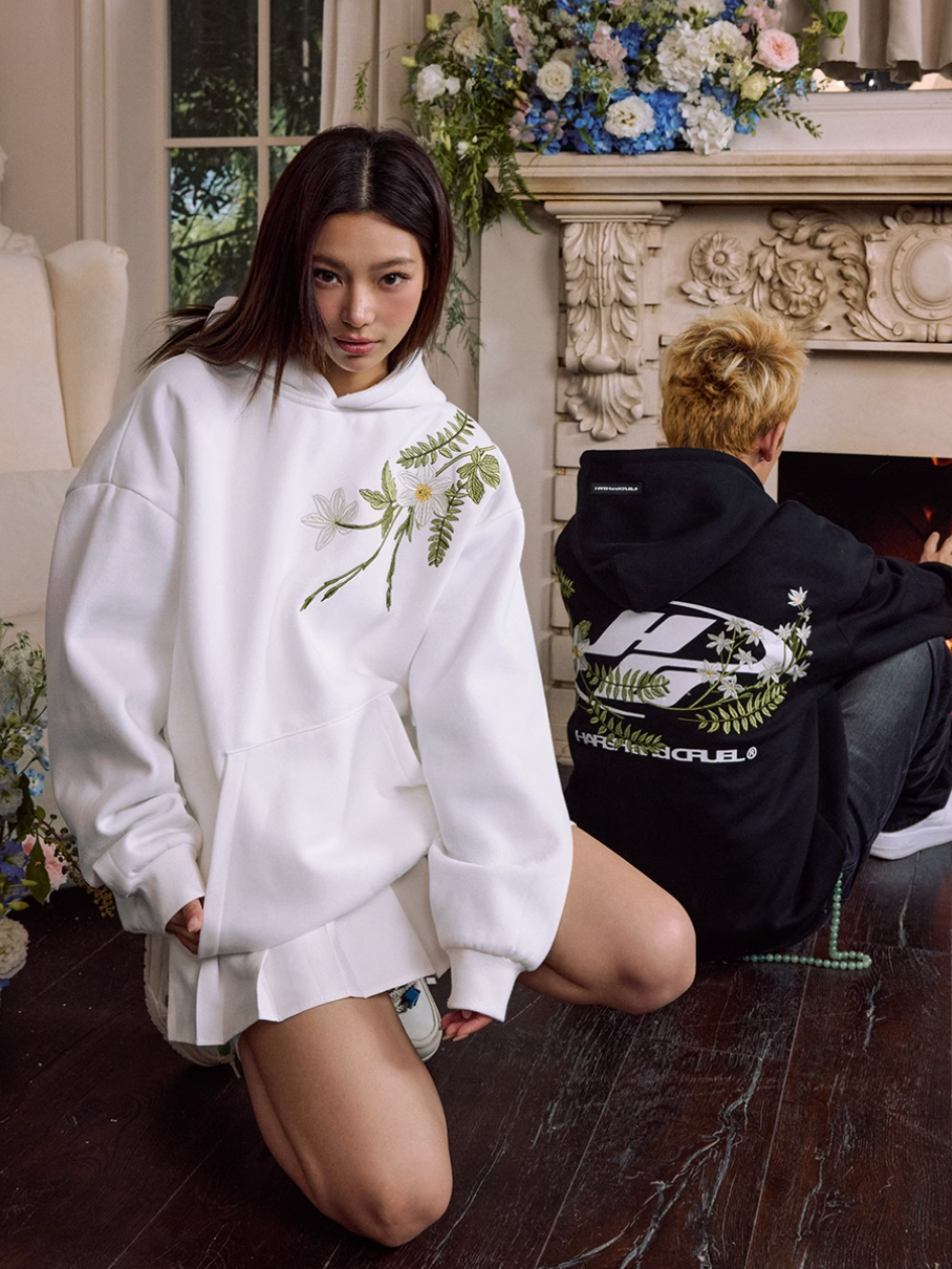 Harsh and Cruel Botanical Darts Logo Floral Embroidered Hoodie