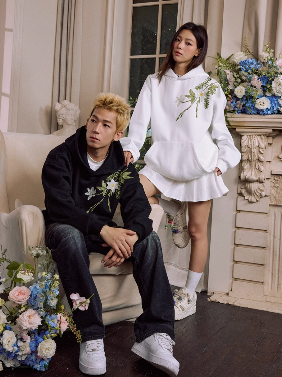 Harsh and Cruel Botanical Darts Logo Floral Embroidered Hoodie