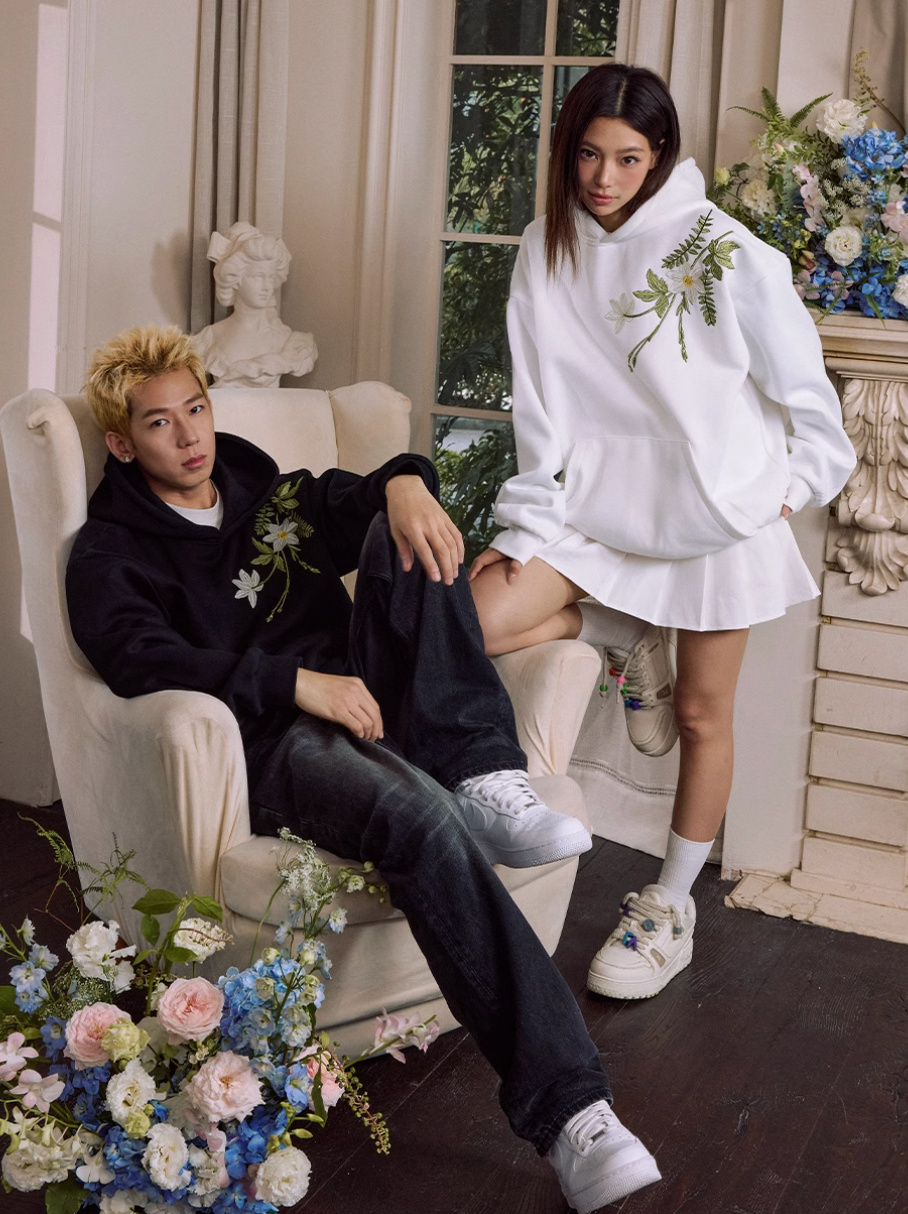 Harsh and Cruel Botanical Darts Logo Floral Embroidered Hoodie