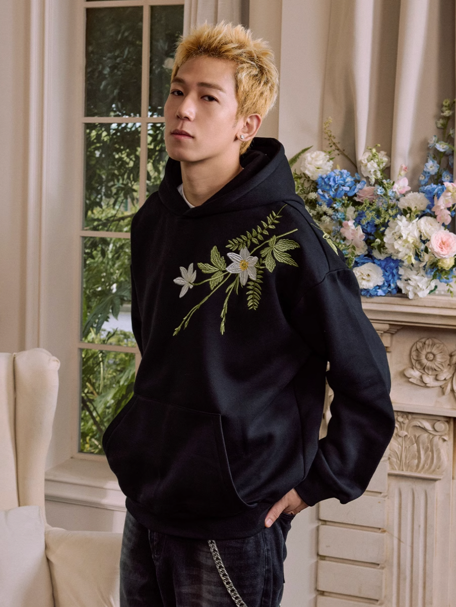 Harsh and Cruel Botanical Darts Logo Floral Embroidered Hoodie