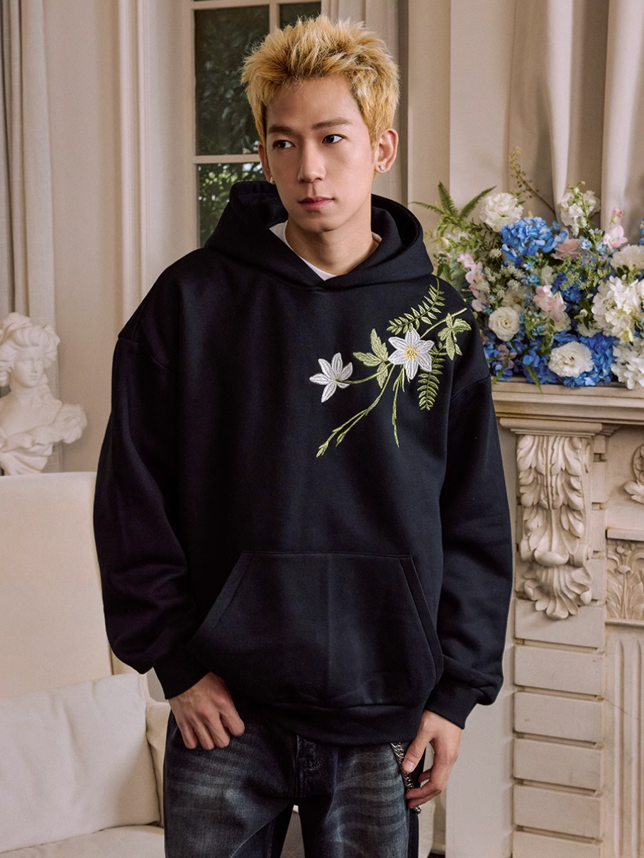 Harsh and Cruel Botanical Darts Logo Floral Embroidered Hoodie