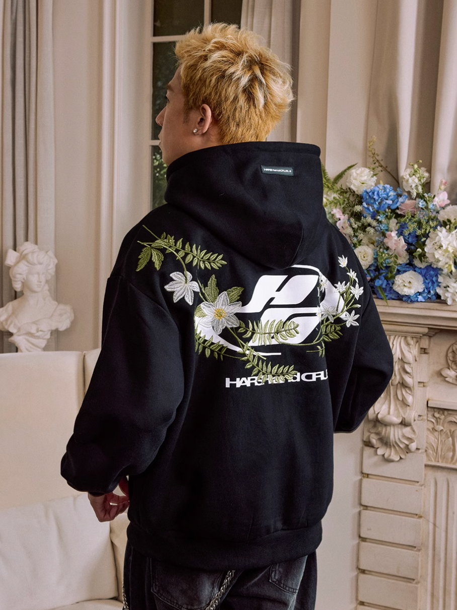 Harsh and Cruel Botanical Darts Logo Floral Embroidered Hoodie