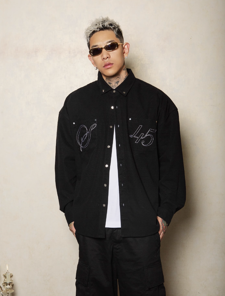 S45 Basic Embroidery Star Studs Long Sleeved Shirt