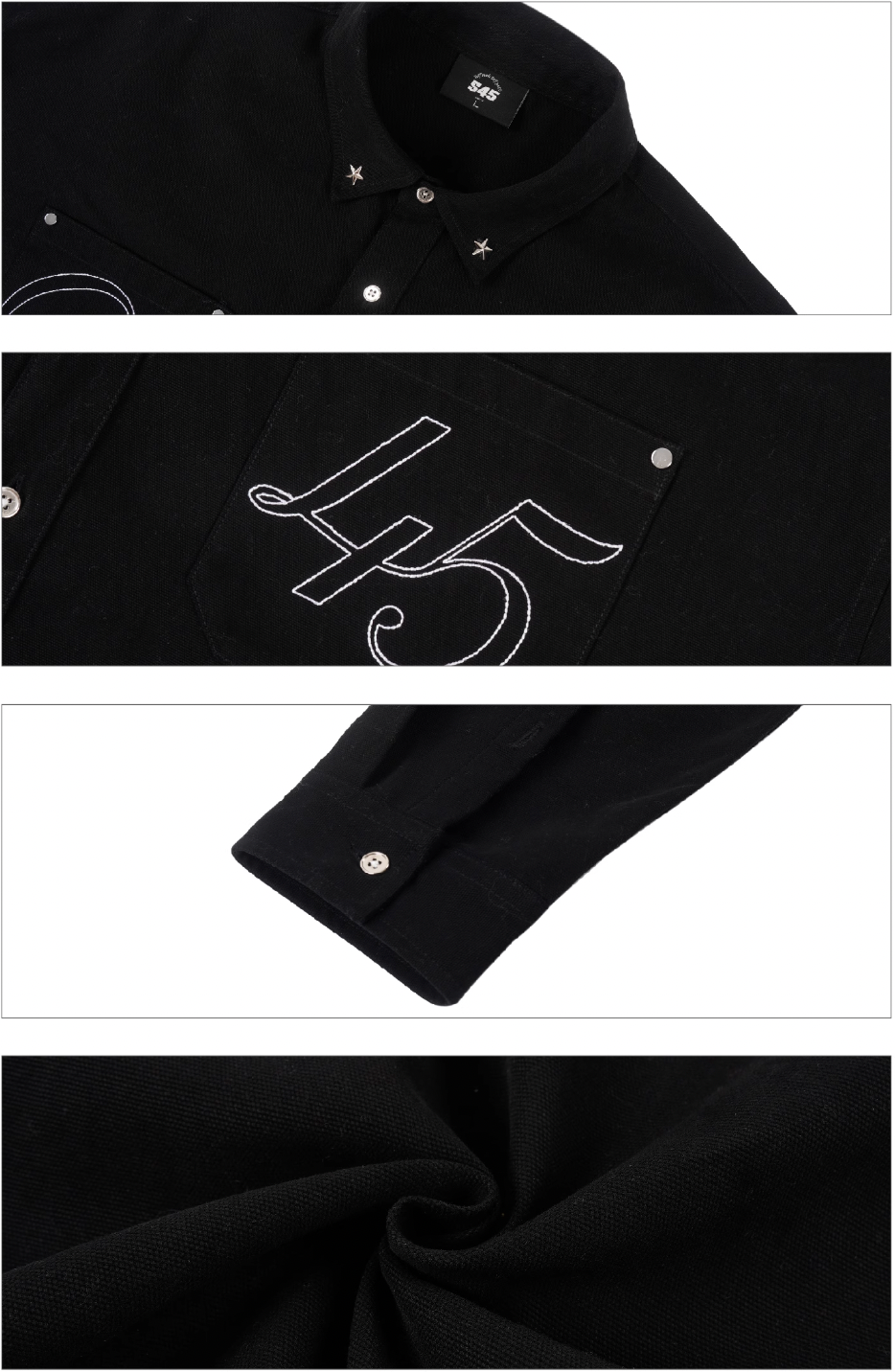 S45 Basic Embroidery Star Studs Long Sleeved Shirt