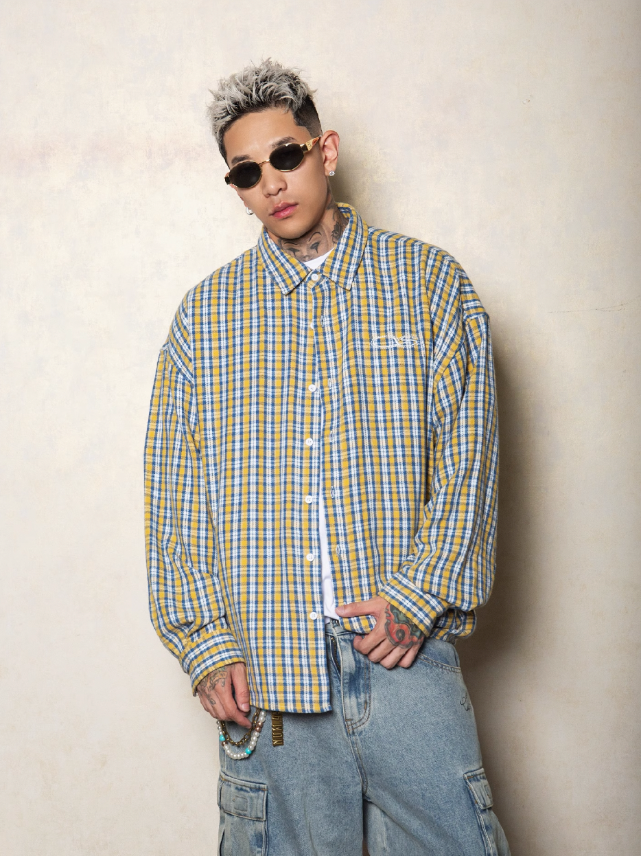 S45 Basic Embroidered Logo Plaid Long Sleeved Shirt