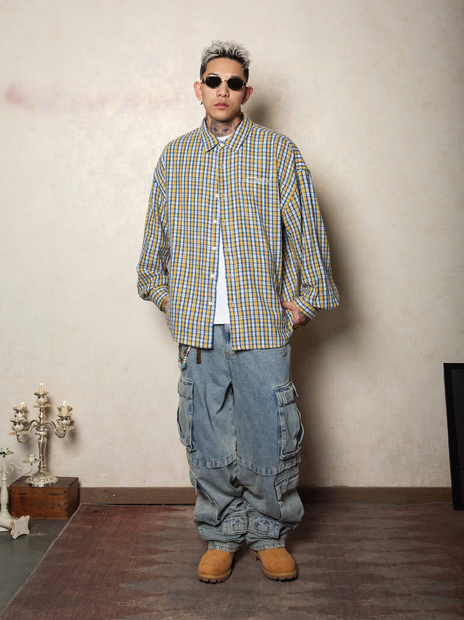 S45 Basic Embroidered Logo Plaid Long Sleeved Shirt