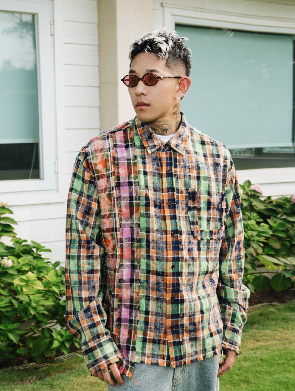 S45 Patchwork Plaid Long Sleeved Shirt