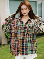 S45 Patchwork Plaid Long Sleeved Shirt