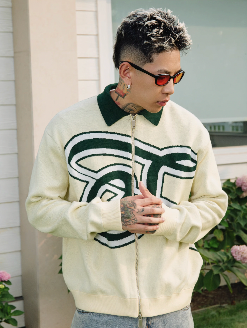 S45 Handwritten S Letter Zip Up Knit Cardigan