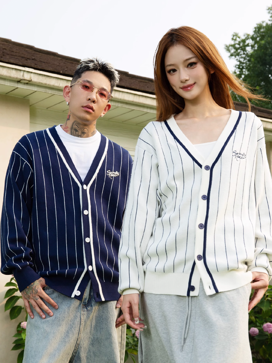S45 Vertical Stripe Logo Knit Cardigan