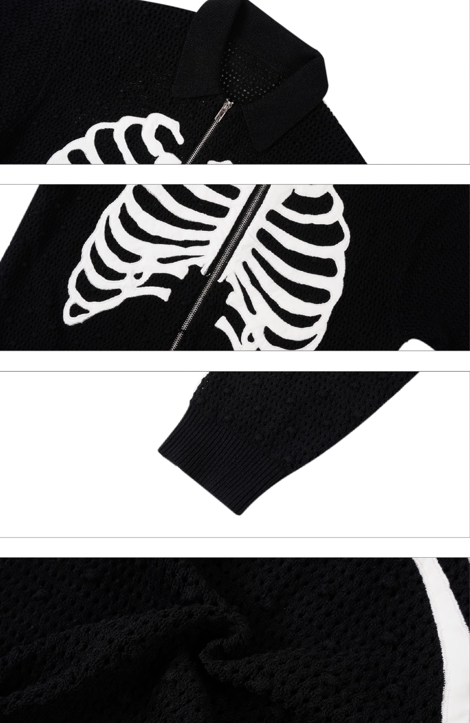 S45 Skeleton Mesh Zip Up Knit Cardigan