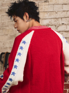 S45 Color Blocking Star Zip Up Cowichan Cardigan
