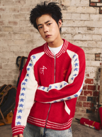S45 Color Blocking Star Zip Up Cowichan Cardigan