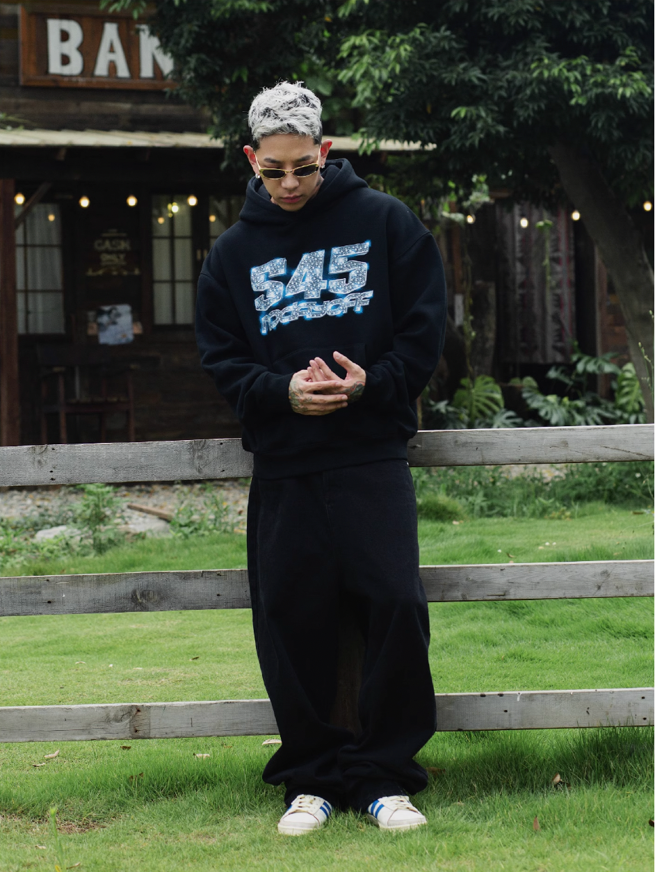 S45 Ice Blue Full Diamond Print Logo Hoodie