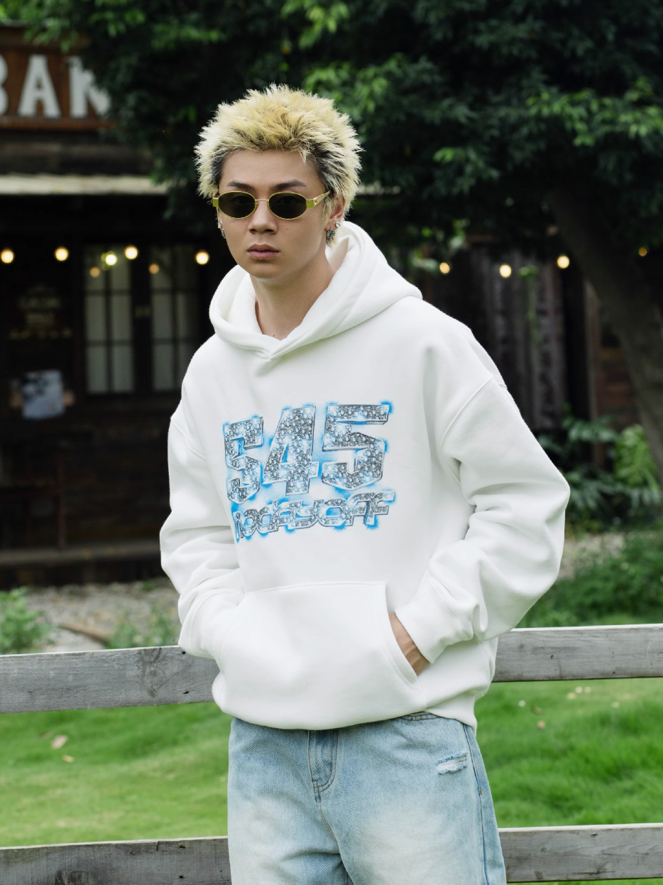 S45 Ice Blue Full Diamond Print Logo Hoodie