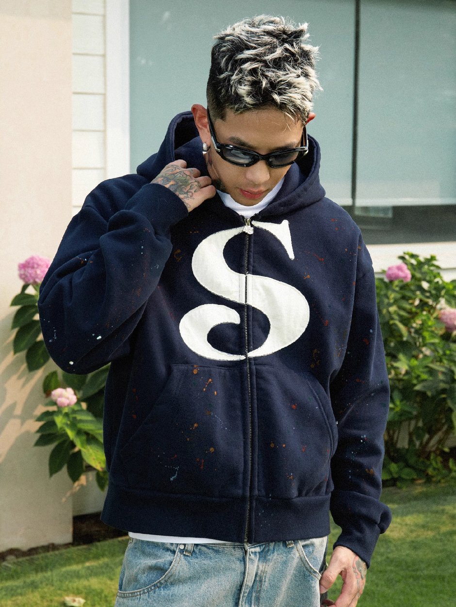 S45 Large S Logo Ink Splash Zip Up Hoodie