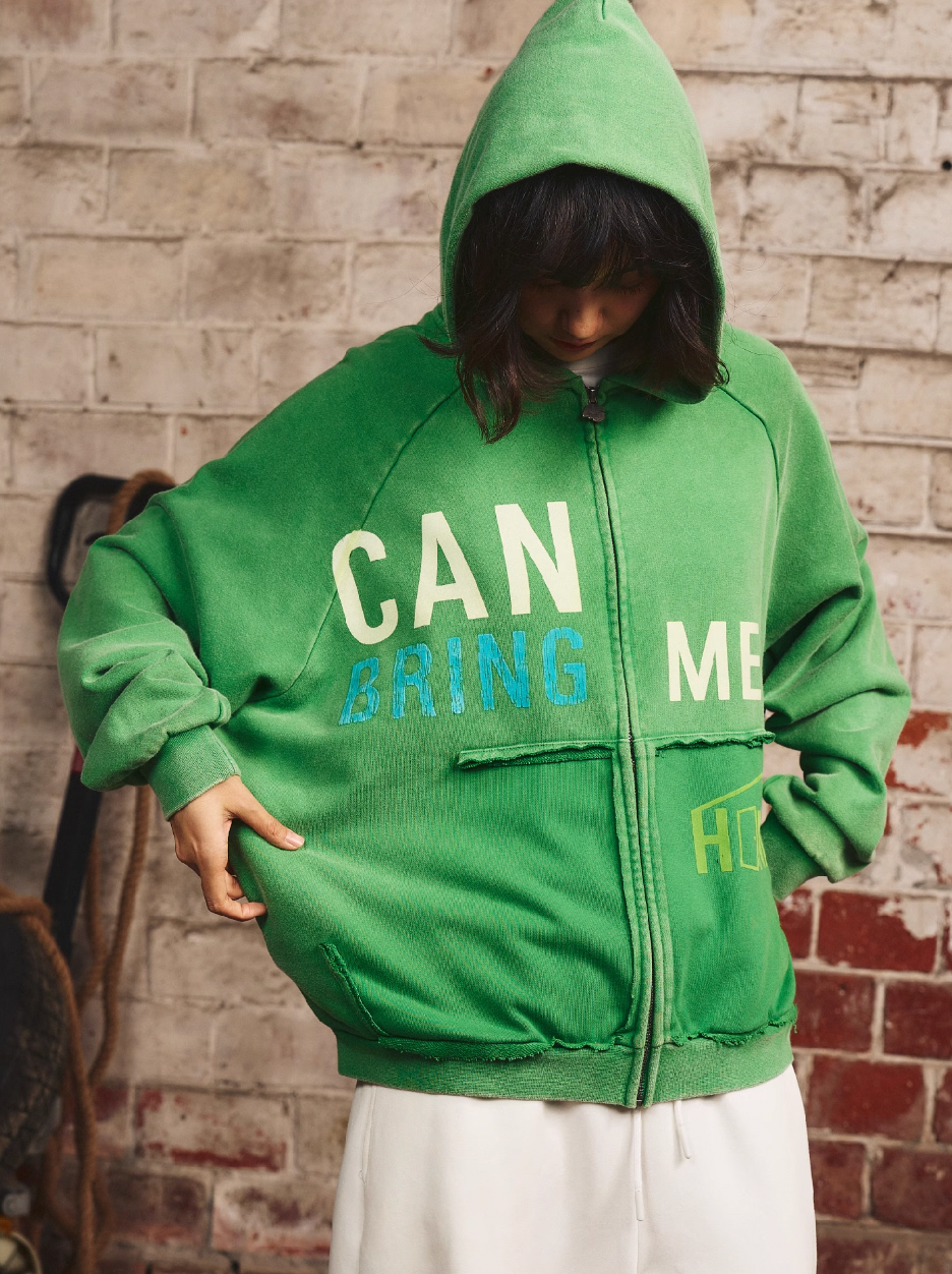 S45 Washed Flocking 3D Printed Zip Up Hoodie