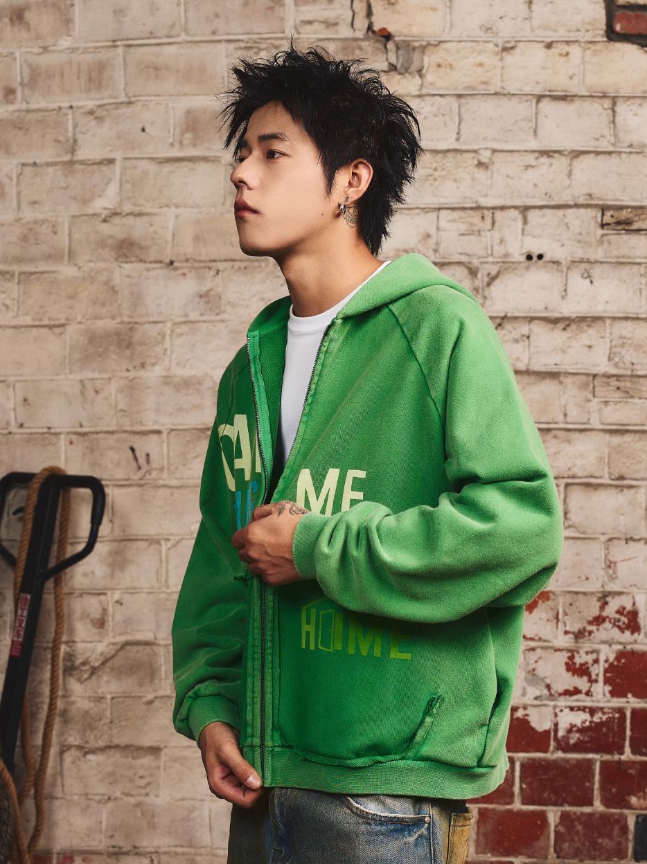 S45 Washed Flocking 3D Printed Zip Up Hoodie