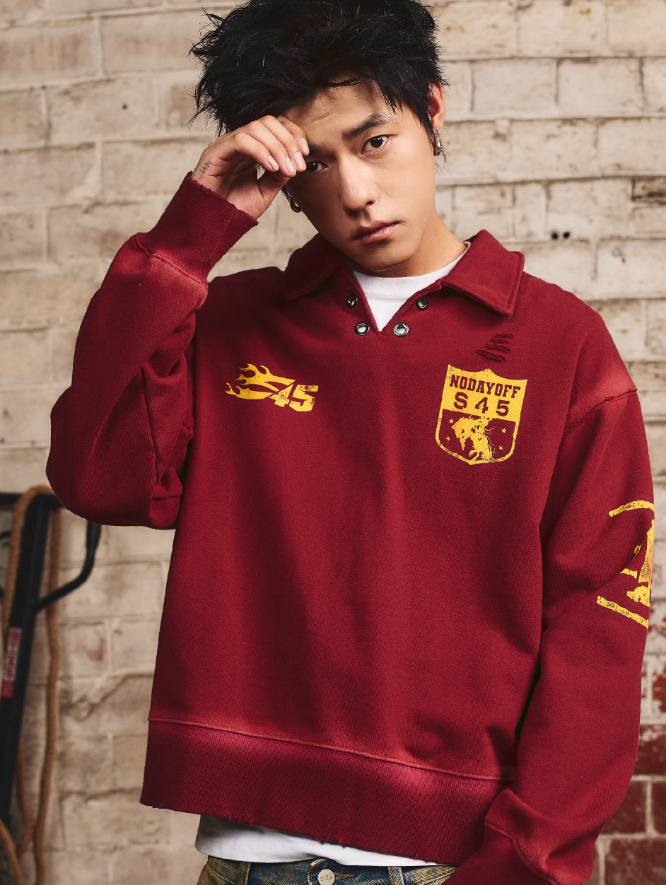 S45 Vintage Lapel Patch Polo Sweatshirt