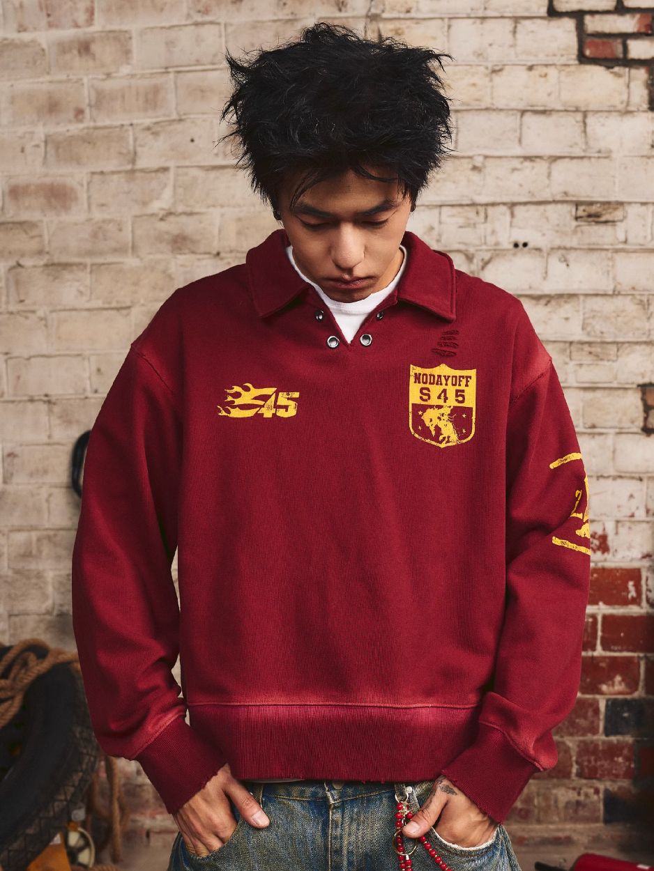 S45 Vintage Lapel Patch Polo Sweatshirt