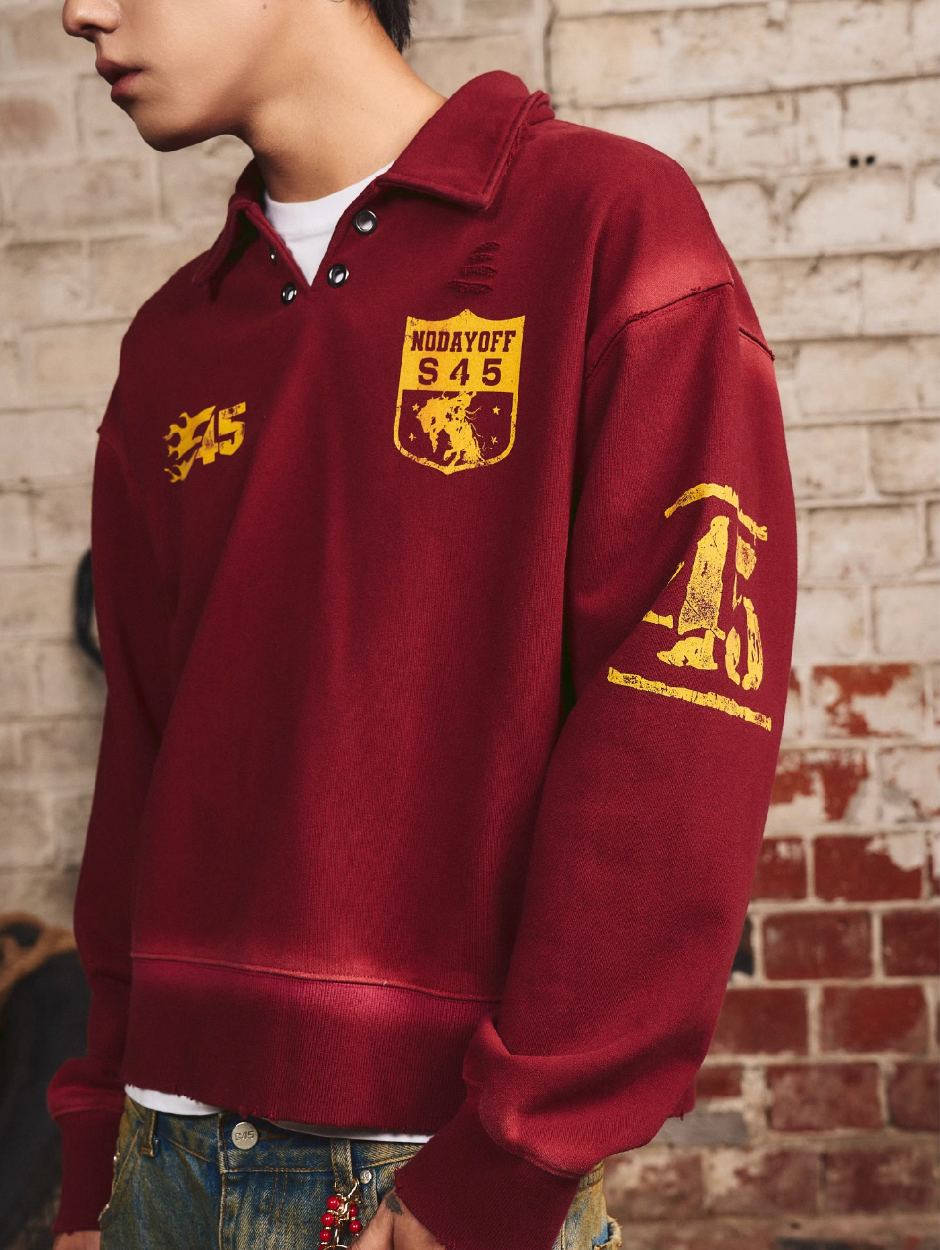 S45 Vintage Lapel Patch Polo Sweatshirt