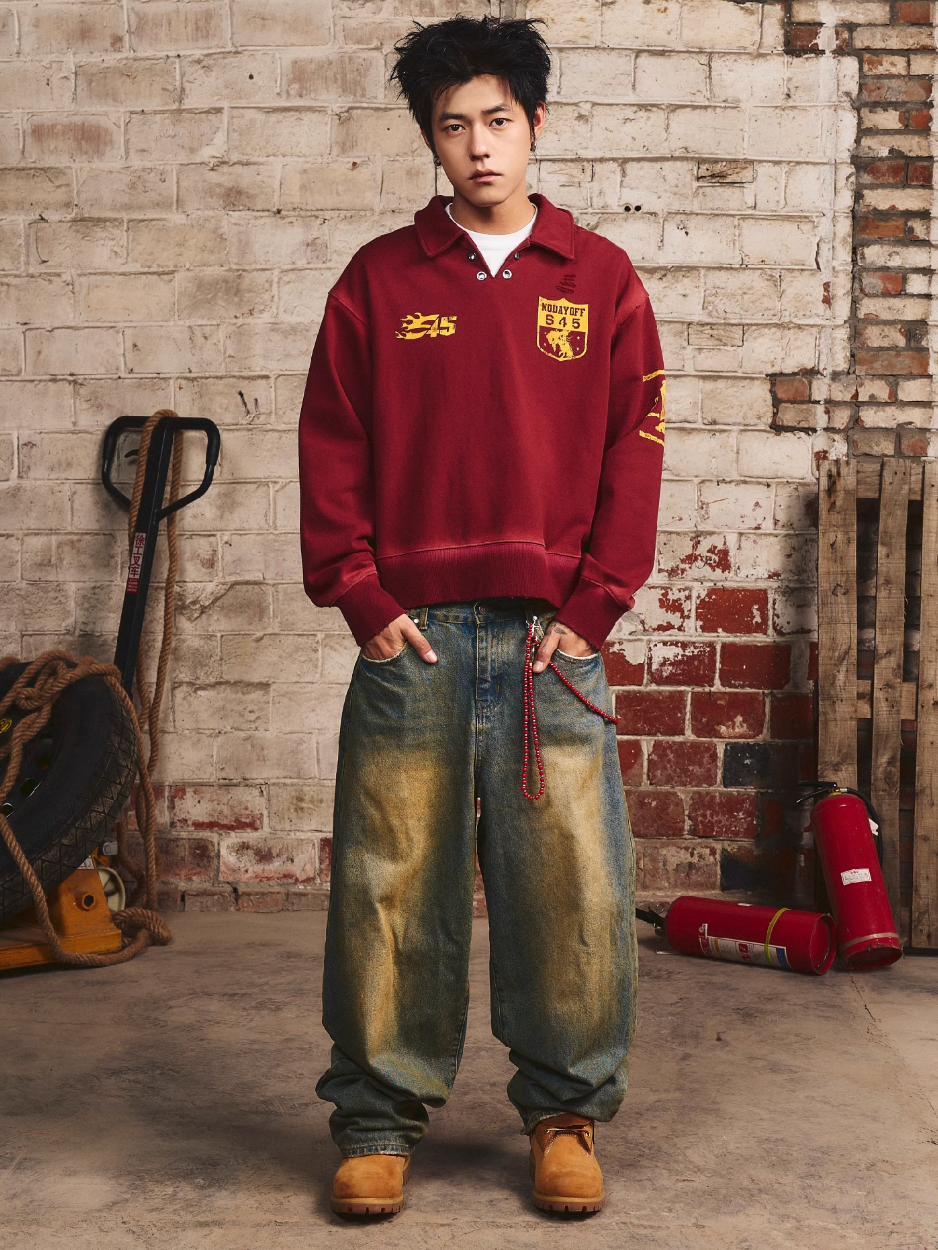S45 Vintage Lapel Patch Polo Sweatshirt