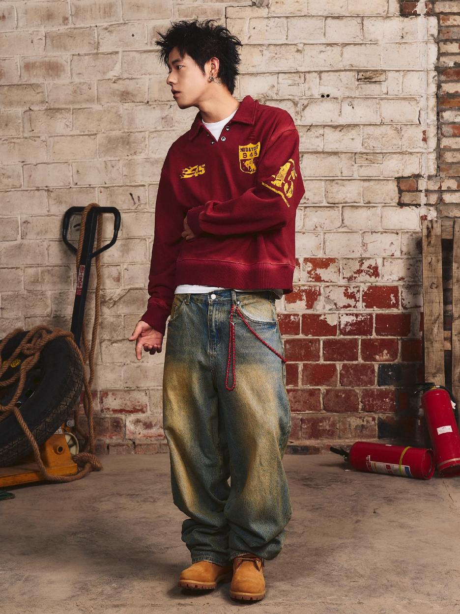 S45 Vintage Lapel Patch Polo Sweatshirt