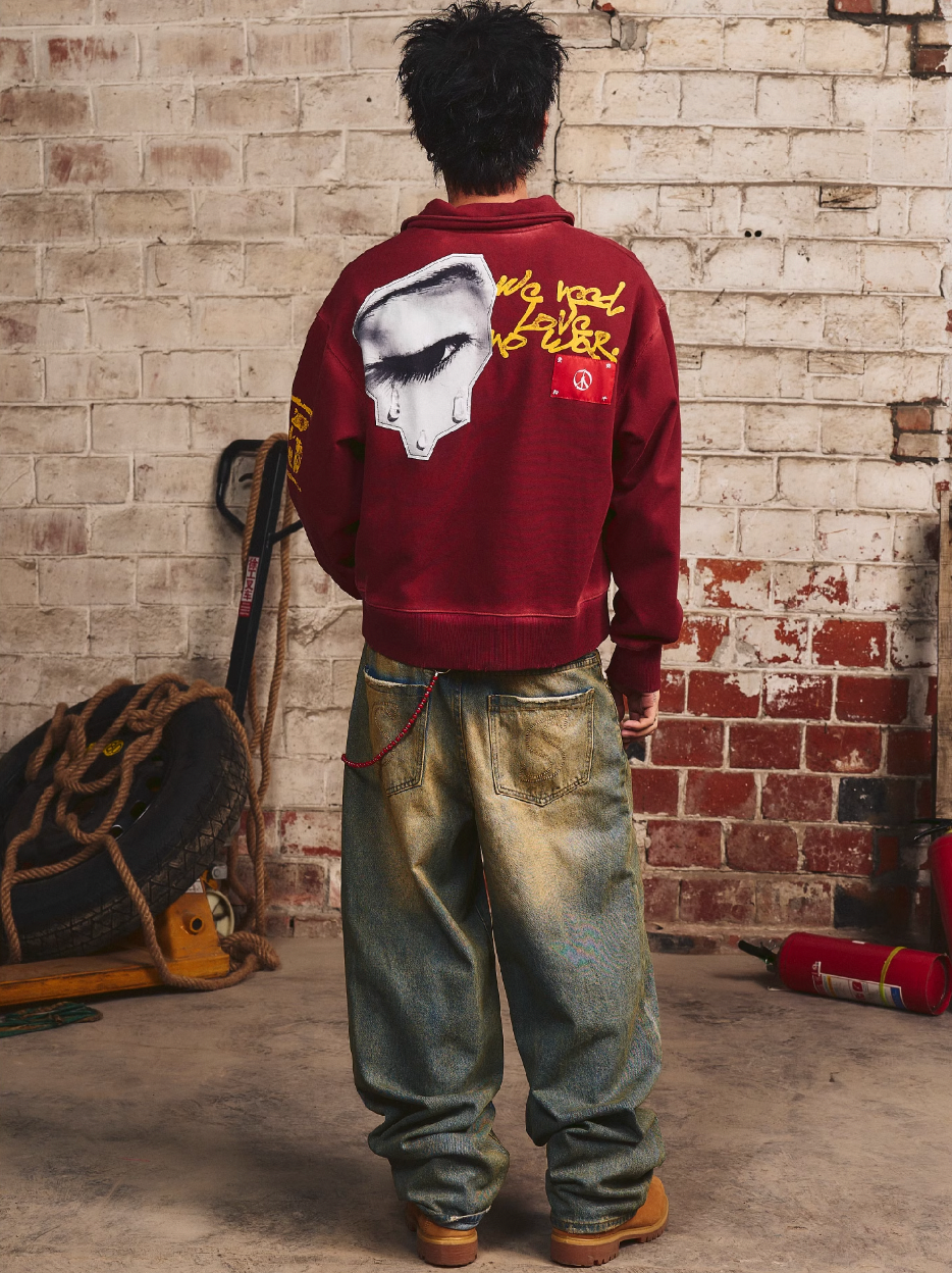 S45 Vintage Lapel Patch Polo Sweatshirt