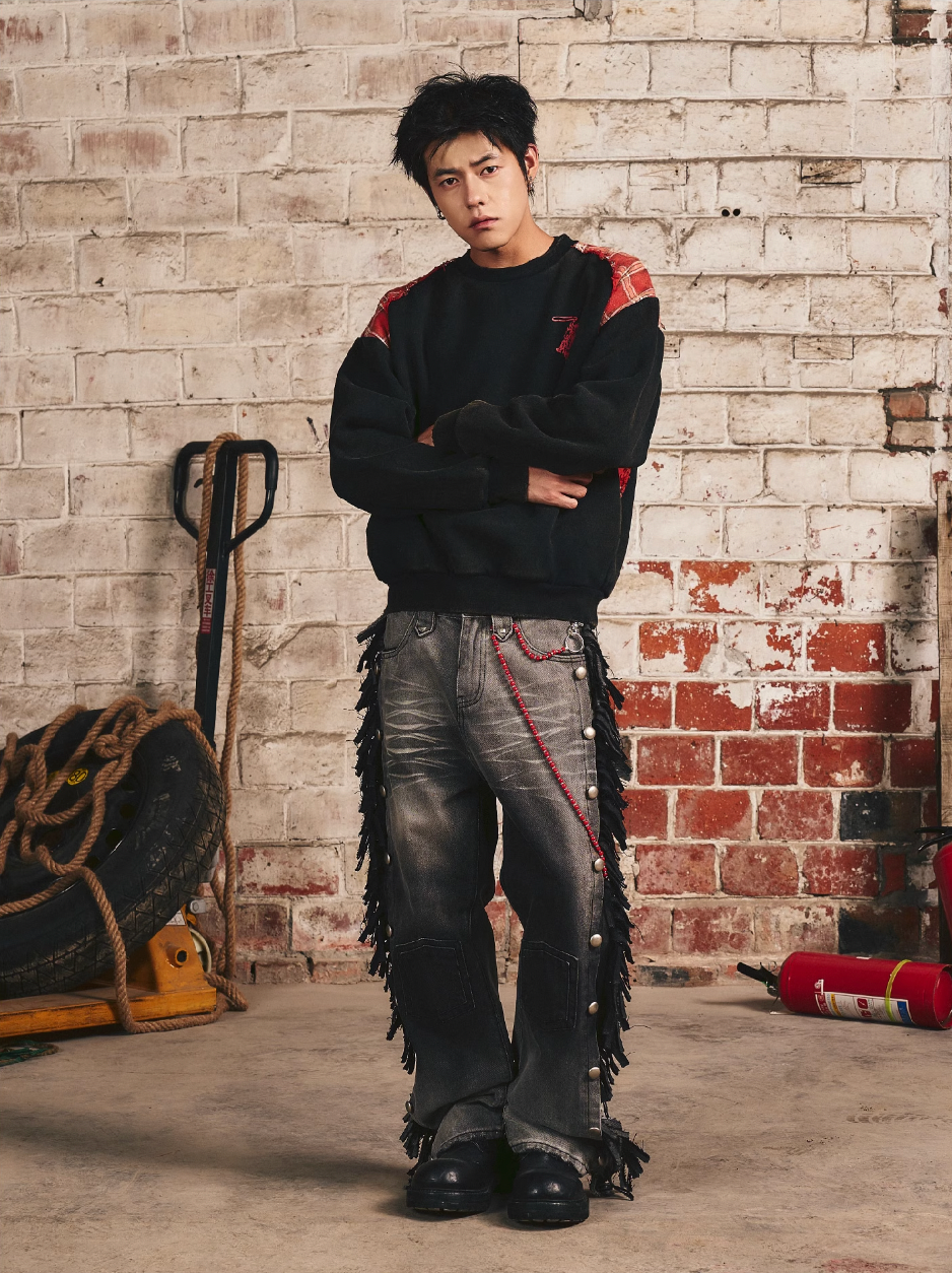 S45 Plaid Destruction Patchwork Sweatshirt