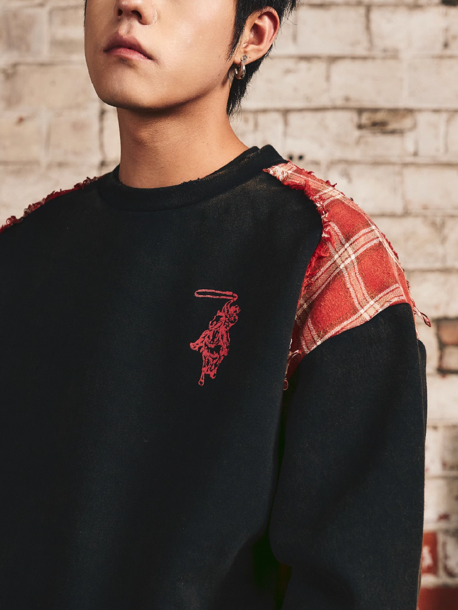 S45 Plaid Destruction Patchwork Sweatshirt